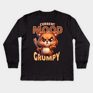 Angry Cute Bear Actual Mood Grumpy But Cute Pookie Bear Kids Long Sleeve T-Shirt